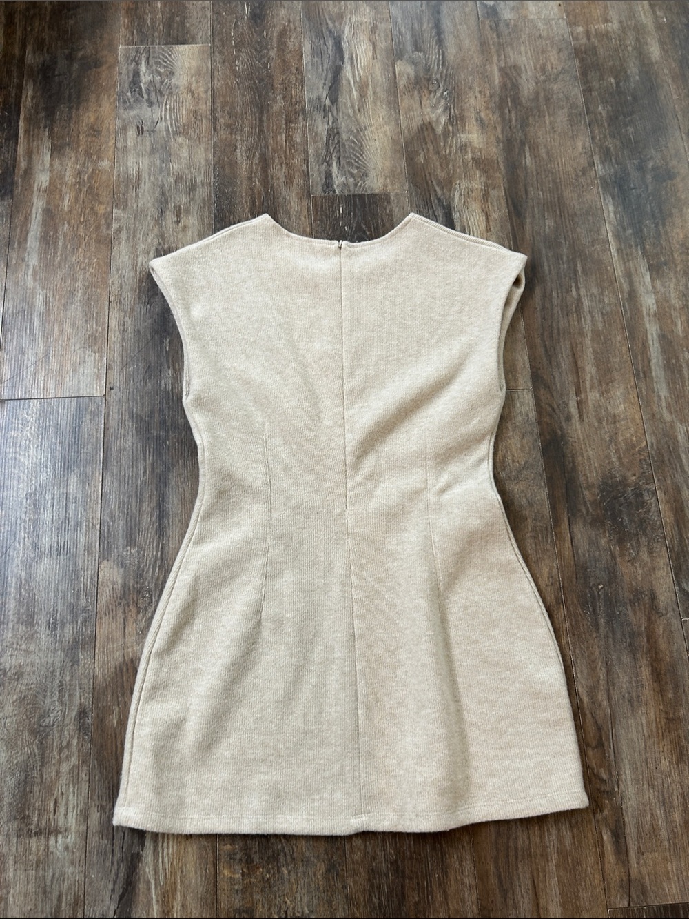 Zara Neutral Cap-Sleeve Knit Mini Dress in Beige - Picture 7 of 10